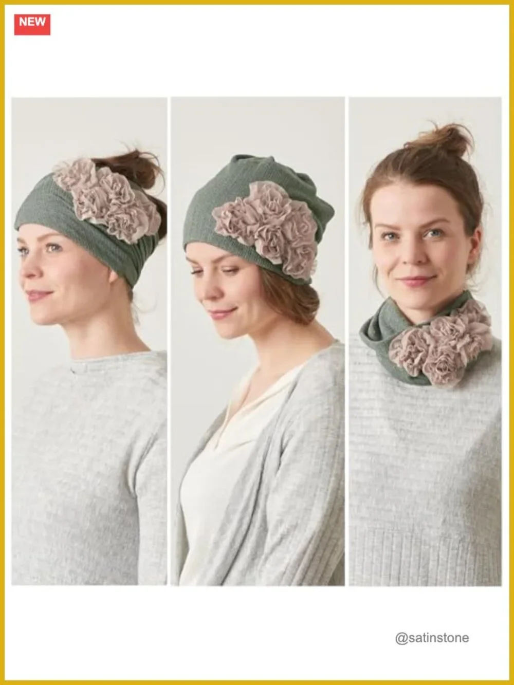 3-Way Beanie Hat Neck Gaiter Hairband Floral Petal Turban Chemo Cap